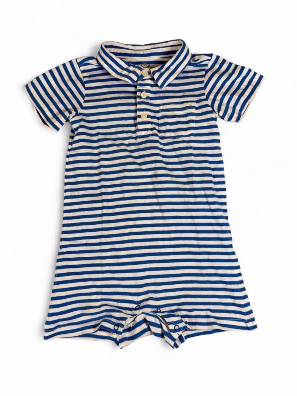 Primary Blue and White Striped Baby Polo Romper